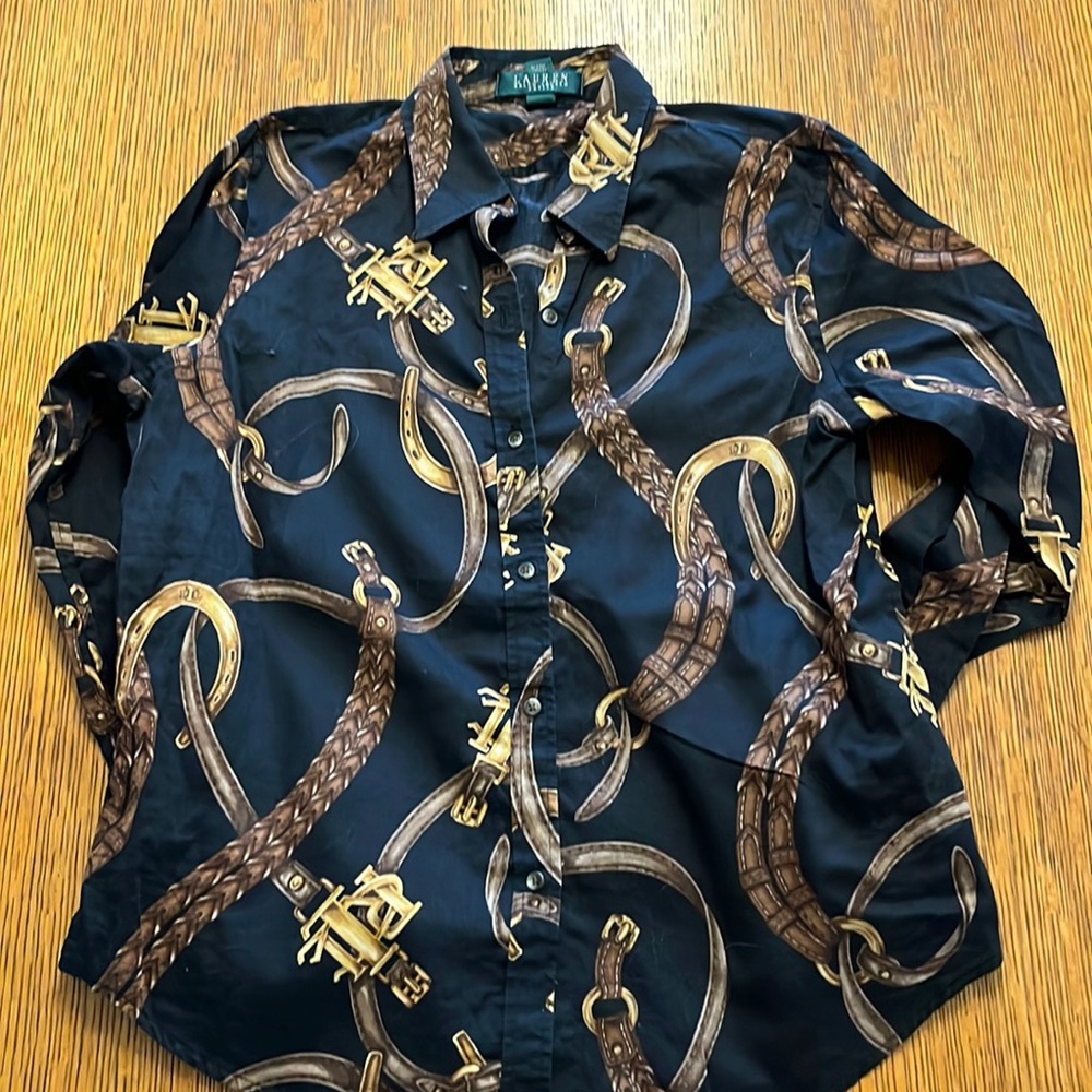 Vintage Ralph Lauren equestrian print gold button down